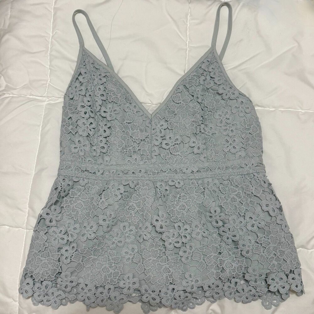 Abercrombie & Fitch Cottagecore lace babydoll light blue cami tank